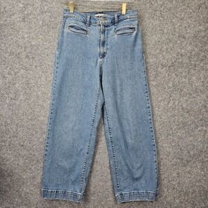 LEVIS Premium Wide Leg Crop Jeans Women W29 Blue Ribcage Big E Button Fly 28 x25